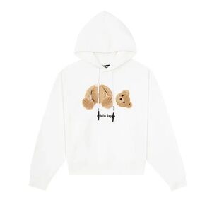 Palm Angels White Hoodie with Brown Bear Design